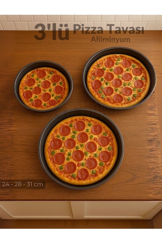 Jet's Home 3'lü Pizza Tavası Seti Alüminyum Pizza Tepsisi Yapışmaz Lahmacun Pide Tavası siyah