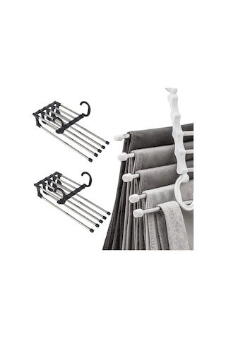 Hangfox Stainless Çelik Kaydırmalı Pantolon Asıcı, 5 Katlı Genişletilebilir, Kayma Engellli, Dolap Taşınması Kolay, Siyah 2 Adet Siyah