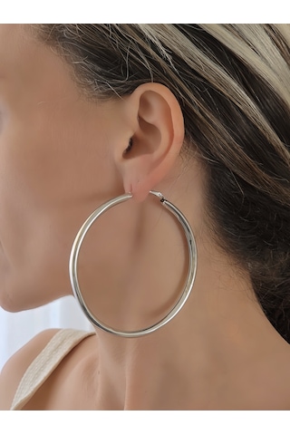 Xl Halka Boru Model Gümüş Renk Çelik Küpe 8cm Silver