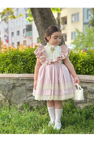 H L Y Karol Tasarım Masal Pudra Pembe Vintage Kız Bebek Elbise,doğum Günü Elbise,fotoğraf Çekim Elbise,0-13 Yaş Uygun Pembe