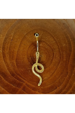 Aya Tasarım Gold Renkli Yılan Göbek Piercing Altın