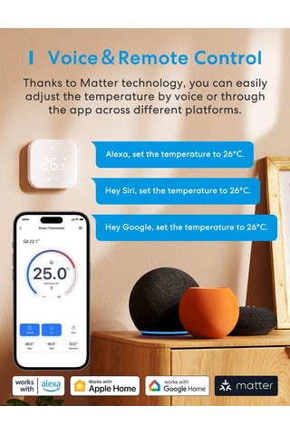 Meross Akıllı Termostat Matter Mts215b Apple Home Destekli