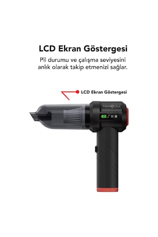 Katlanabilir Araç İçi Süpürge Kablosuz Göstergeli 20.000 Pa Yedek Filtre Çantalı Çekim&üfleme 2in1