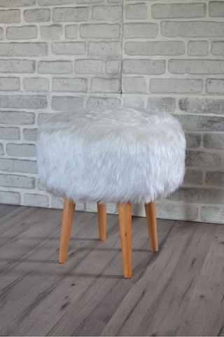 Dolce Yuvarlak Silindir Puf Beyaz Peluş Beyaz