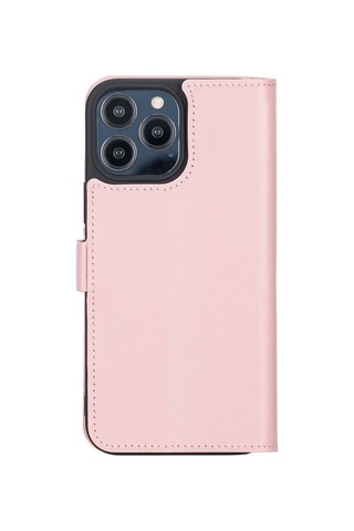Apple iPhone 13 Pro Max Uyumlu Deri Cüzdanlı Kılıf Toz Pembe Çok Renkli