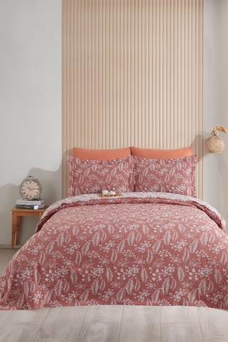 Elart Mokka Keten Görünümlü Yatak Örtüsü Pike Seti 3 Parça Çift Kişilik Tarçın