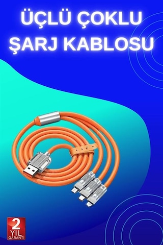 3 İn 1 Süper Hızlı Şarj Kablosu Android Ve İos Uyumlu Silikon Şarj Kablosu -