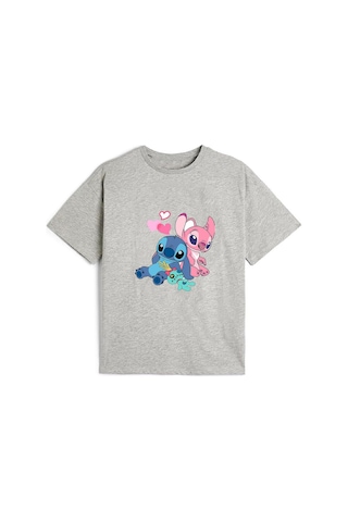 Maki Home Kaliteli Penye Kız Çocuk Baskılı Tshirt 5 6 7 8 9 10 11 12 13 14 Yaş Lilo Stitch Sepette Ek İndirim Gri