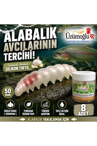 Üzümoğlu Şeffaf Sarımsak Aromalı Silikon Tırtıl 50mm 8 Adet