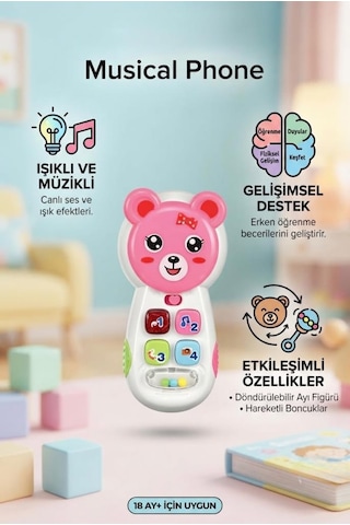Tıfıl Toys Eğitici Aynalı Müzikli Telefon - Işıklı Sevimli Ayıcık Figürlü Bebek Gelişim Oyuncağı