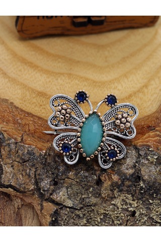 Topaz Taşlı Kelebek Model Telkari Gümüş Kadın Broş 201025415 Gümüş