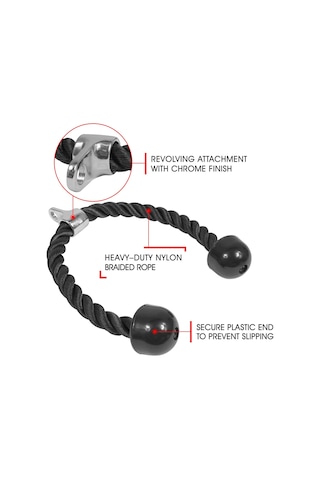Yes4all Deluxe Tricep Halatı, 68/91cm, 4 Renk Seçeneği, Karabinalı, Siyah