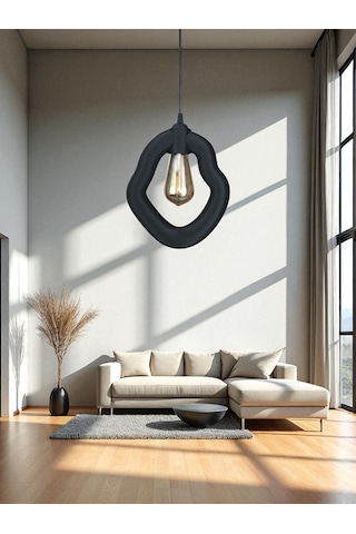 Bohem Beton Görünümlü Modern Minimalist Avize Ayarlı E27 Duy Salon Mutfak Yatak Odası Ofis Kafe Siyah