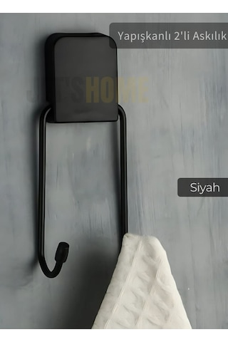 Jet's Home Yapışkanlı 2'li Askılık Paslanmaz Havluluk Metal Siyah Siyah