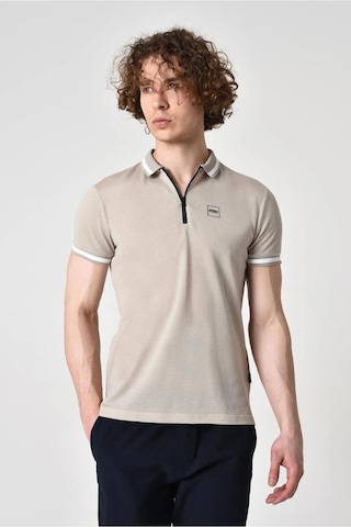 Alexander Gardi Alexandergardı Fermuar Detaylı Polo Yaka T-shirt Barakm Bej - Beyaz