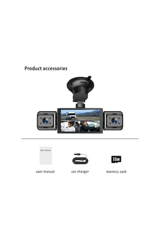 Xuweiwei 360 4 Kanallı Araç Kamerası - 1080p Ön 720p Sağ Sol Arka Kameralar Gece Görüşlü 32gb Kart 3 Lensli