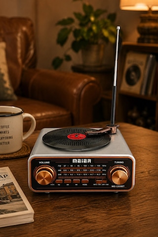 Meier Md-1320bt Gri Nostaljik Görünümlü Bluetooth Hoparlör Ve 3 Bantlı Şarjlı Radyo