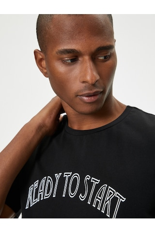 Koton Spor Tişört Slogan Baskılı Kısa Kollu Bisiklet Yaka Siyah 4sam10105nk Siyah