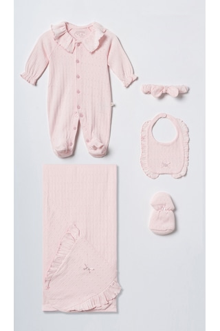Yenidoğan Kız Bebek Hastane Çıkışı Tulumlu 5li Set %100 Pamuklu-butik Üretim & Yumuşacık Pembe