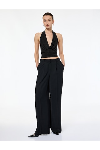 Koton Slim Fit Sırt Dekolteli Taşlı Derin Degaje Yaka Bluz Siyah 6wak10317ek