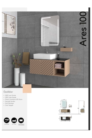 Evros Ares 100 Cm Banyo Dolabı Bej