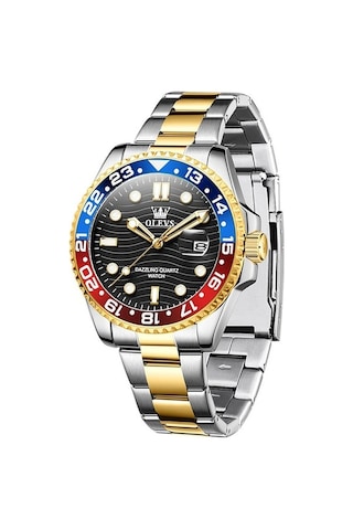 Novahub Olevs 3610 Erkekler Çelik Kayış Aydınlık Su Geçirmez Kuvars Saat Siyah Altın Renkli, Çok Renkli Çok Renkli