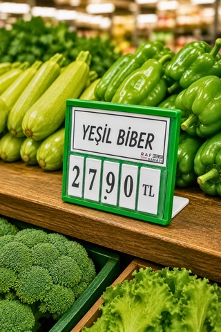 Fiyat Kasetlik Manav Kasap Şarküteri Etiketi Rakamlı Fiyatlık Ayaklı Küçük Boy 77x62 Mm Yeşil