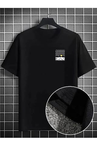 Veraura Lifestyle Erkek Dağ Grafikli Tişört, Yaz Için Büyük Beden Rahat T-shirt - Siyah