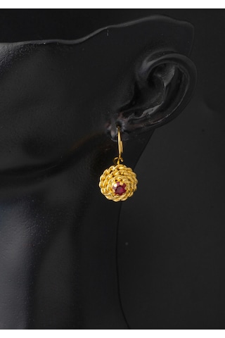 Bilezikci 22 Ayar Kırmızı Taşlı Gül Altın Küpe