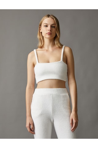 Koton Tüylü İnce Askılı Crop Top Beyaz 2wak10154ek