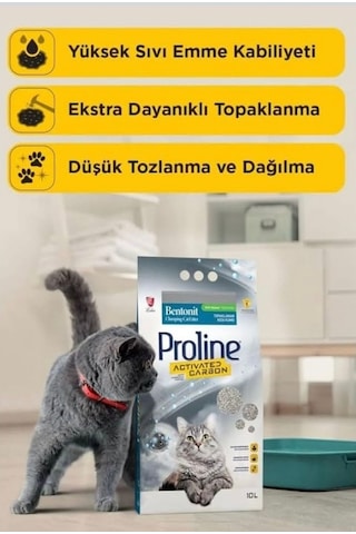 Proline Proline Aktif Karbonlu Topaklanan Doğal Kedi Kumu 10 Lt