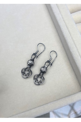 Kazzaze Şems Düğümü Gümüş Kazaziye Küpe - Iki Sıralı