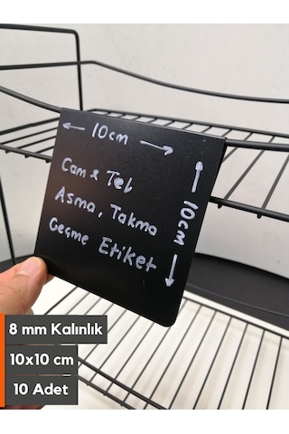 10 Adet Silinebilir Siyah Etiket 10 x 10 CM Tel Raflar 8 Mm Kalınlık