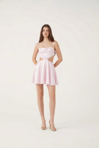 Holly Lolly Sırt Dekolteli Saten Mini Sheri Elbise Pembe