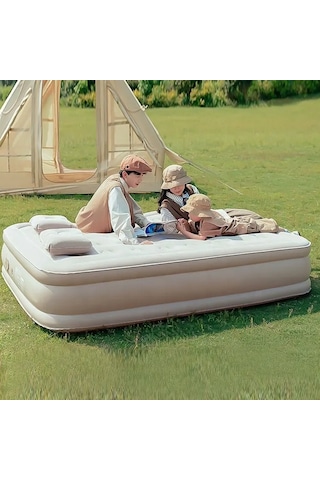 Efsane Kamp Double Yüksek Otomatik Şişen Dahili Pompalı Çift Kişilik Yatak Bej