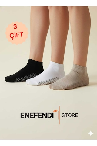 Nf Nd Enefendi 3 Çift Kaydırmaz Unisex Yoga, Pilates, Tavaf Çorabı Spor Patik Çorap Beyaz Siyah Bej 36-40 Çok Renkli
