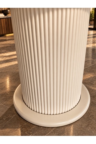 Traverten Desenli Yuvarlak Masa 90 Cm Mdf Vizon Bej