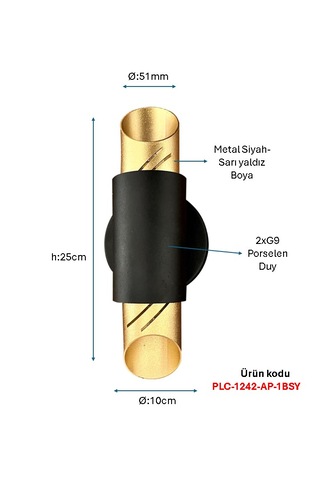 Siyah Boyalı Aplik Plc-1242-ap-1bsa Eskitme Siyah