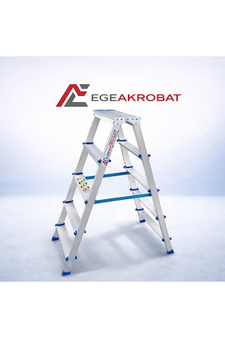 Ege Akrobat 5+5 Çift Çıkışlı Alüminyum Merdiven Katlanır A Tipi Kaymaz Ayaklı Ev Tipi
