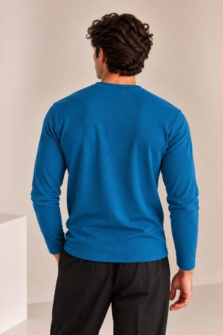 Alexandergardi Bisiklet Yaka İnce Fitilli Basic Sweatshirt Turkuaz
