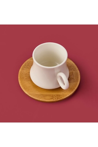 Mien Bambu Tabaklı Dar Fincan Seti - Açık Kahverengi / Beyaz - 100 Ml Açık Kahverengi / Beyaz