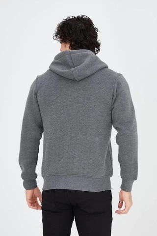 Modi Unisex Tam Fermuarlı Kapşonlu Sweatshirt - Füme Açık Siyah