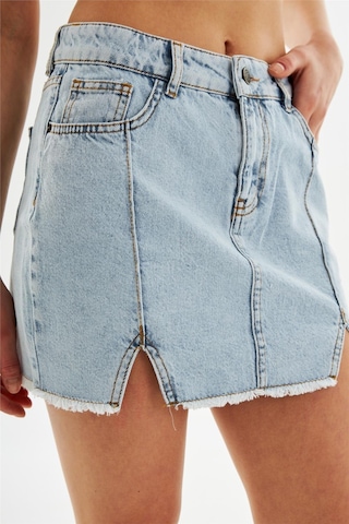 Kadın Pileli Yırtmaçlı Yüksek Bel Mini Kot Etek Açık Mavi-açık Mavi Açık Mavi