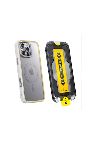 Aohi The Future İphone Uyumlu 16 Pro Max Kılıfı Beyaz, Tam Kaplayan Kırılmaz Temperli Camlı Koruma-ssc14213