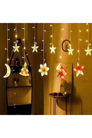 Vıp Deluxe 3 Metre Yıldızlı Noel Salkım Led Işık Led Çam Ağacı Kar Tanesi Çorap Ay Yıldız Firgürlü Gün Işığı