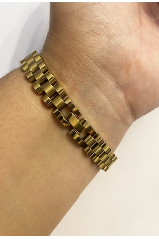 Erkek Hasır Model 1 Cm Kalınlığında Çelik Bileklik Gold