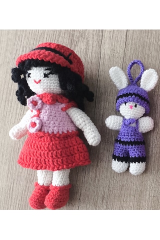 Amigurumi Oyuncak Figürler Kırmızı Şapkalı Kız ve Mor Şapkalı Arkadaşı
