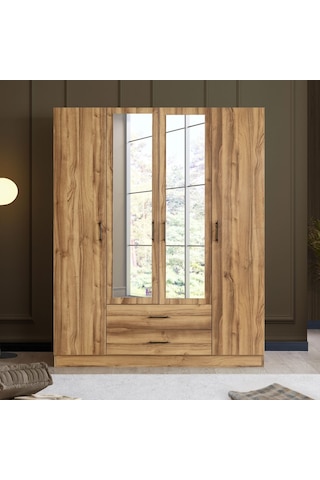 Gardırop, Blesk Atlas 4 Kapaklı, Aynalı Çekmeceli Dolap Çok Renkli