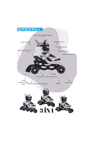 Melek Kanatlı Işıklı Çocuk Pateni Silikon Teker Ayarlanabilir Paten Taşıma Çantalı Siyah Siyah