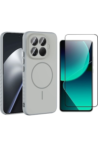 Vendas Xiaomi 15t Pro Kılıf M-safe Şarj Özellikli Zore Tea Kapak + Cam Ekran Koruyucu Gümüş